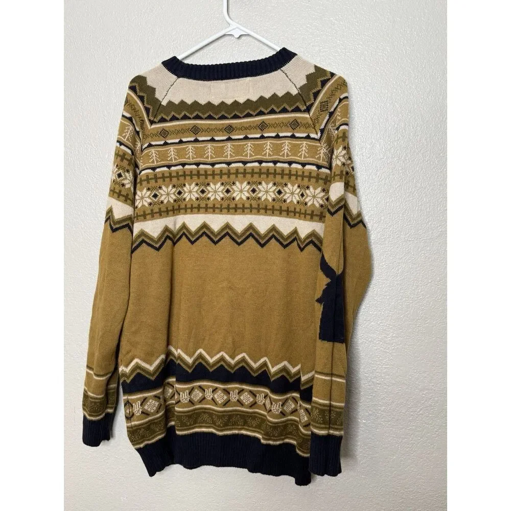 Dutch Bros Coffee Sweater Mens XL Fair Isle Brown Gold Crewneck Pullover Tan